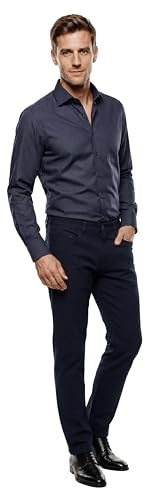 Marvelis Modern passform skjorta, långärmad Chambray, Svart 68, 48