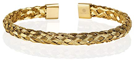 Namana Brazalete de Oro para Hombres - Pulsera de Acero Inoxidable Chapado Oro Con Hilos Trenzados - Incluye Caja de Regalo