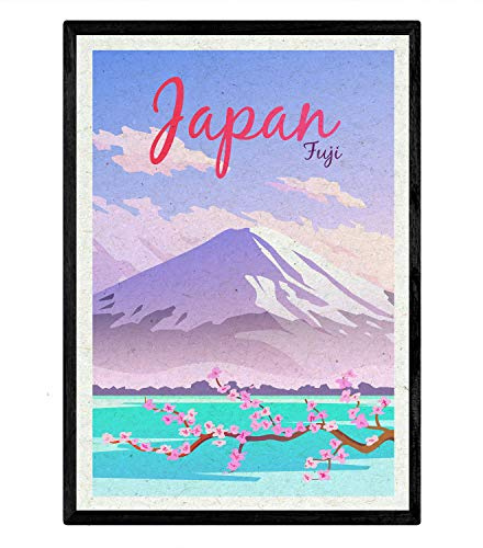 Nacnic Lámina de Japon. Estilo vintage. Poster del Monte Fuji en colores. Anuncio Japon Tamaño A3