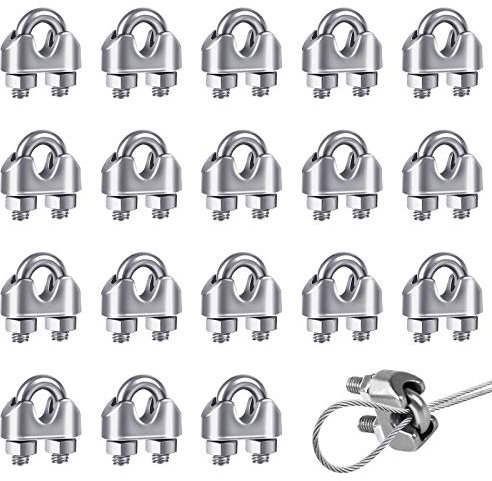 18 PCS Wire Rope Clip Cable Clamp M3 U Bolt Clamp Ø 3mm (1/8) Sturdy 304 Stainless Steel U Bolt Saddle Fastener for Wire Rope Cable Garden Industry Gym