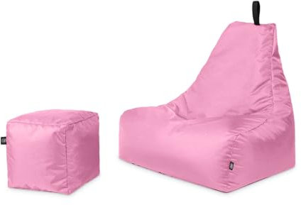 PATCH HOME De-Lux Lounge Sessel inkl. Würfel mit Reißverschluss nachfüllbar | Gaming Sitzsack | Beanbag | Sitzkissen für In & Outdoor | Fertig befüllt (XXL mit Reißverschluss, Altrosa)