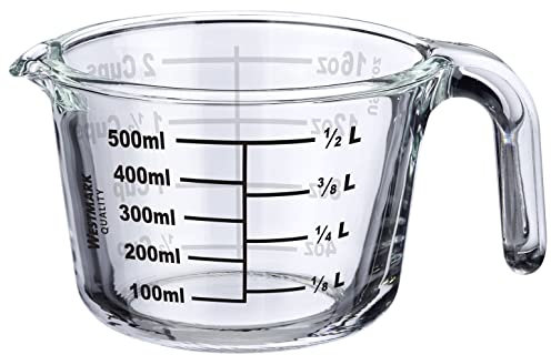 Westmark Jarra medidora, volumen de llenado: 0,5 L, apto para horno, microondas, congelador, vidrio de borosilicato, transparente/negro, 30622260