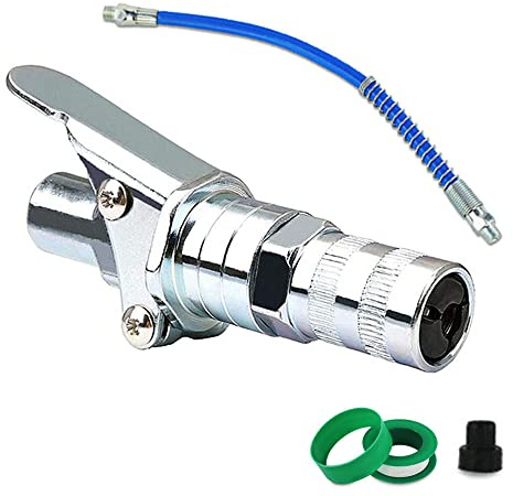 12 000 PSI med 1/8 tum NPT, G-koppling för fettpress, fettpress, munstycke med slang, fettpresskoppling, munstyckskoppling, G-fettpress, munstycke, för alla typer av fettpressar (silver)