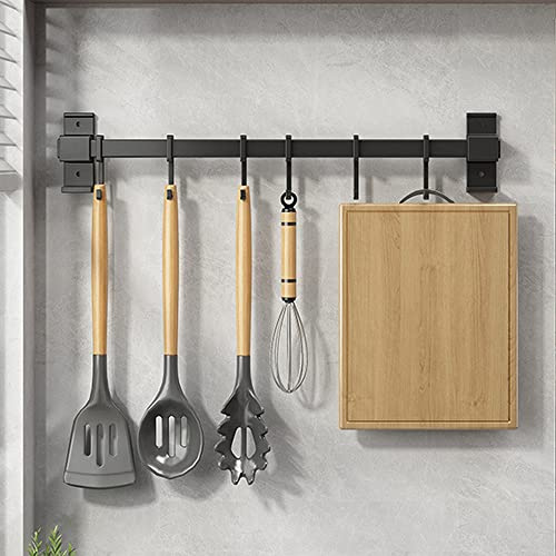 Celbon Hakenleiste Küche Hängeleiste Küchenreling, Selbstklebende Küchenhakenleiste mit 6 Beweglichen Haken Utensilienhalter ohne Bohren für Küche Badezimmer Schlafzimmer（Schwarz，40CM）