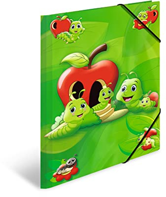 HERMA Sammelmappe A3 Apfel-Grün, Eckspanner-Mappe aus Pappe mit Kindergarten Motiv, Gummizug, Innenklappen und Innendruck für Jungen, Mädchen und Kinder