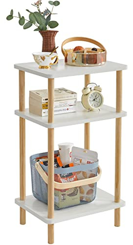 IBUYKE Mesa Auxiliar de 3 Niveles,Mesita de Noche de Madera Blanco,WST003W