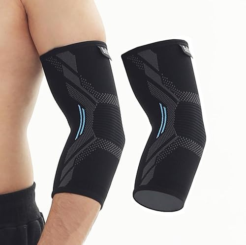 2x Unisex Kompressions-Ellenbogenschützer, Epicondylitis, elastisch, rutschfest, atmungsaktiv, Ellenbogenschützer, Tennisarm, Golfer, Arthritis, Ellenbogenbandage, Sehnenscheidenentzündung (M)