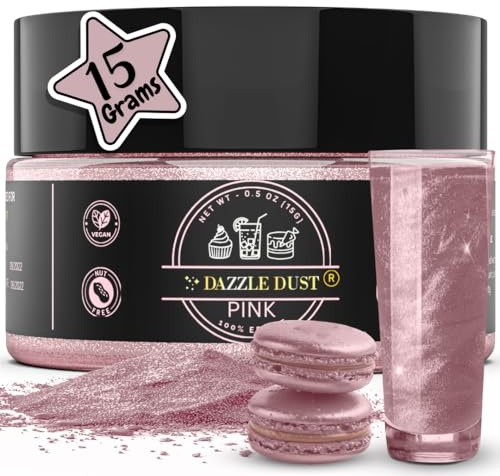 Dazzle Dust Edible Glitter Powder Sprinkles for Cake Decorating, Drinks, Cookie, Icing, Dessert Decorations, Sparkly Luster, Food-Grade, Vegan, Gluten Free, Kosher, Bulk 15g, Pink