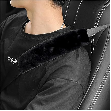 Ziciner 2 Packs Car Seatbelt Covers Shoulder Pad, Universal Soft Faux Sheepskin Shoulder Cover for Comfortable Driving, Fluffy Seat Belt Protector Help to Protect Your Neck and Shoulder (Black)