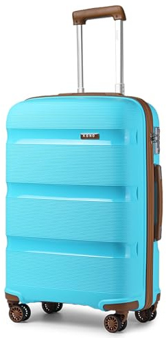 KONO Koffer Handgepäck Trolley 55cm Reisekoffer mit TSA Schloss und 4 Zwillingsrollens, Modisch und Verschleißfest Polypropylen Hartschalenkoffer, 55x40x21cm, 40 Liter (Blau/Braun, M)