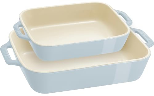 STAUB Rechteckiges Backformen-Set aus Keramik, Macaron, Pastellblau, 2-teilig