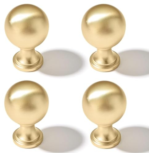 SYZOW 4 Stück Gold Möbelknöpfe,Möbelknöpfe aus Gebürstetem Messing, Gold Küchenknöpfe Gold Schrankknöpfe Modern Schubladenknauf Knöpfe Möbelknöpfe Gold (Gold)