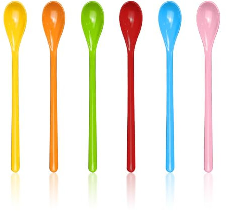 6 Stück Löffel Mit Langem Griff, Bunte Kunststofflöffel, Lange Eierlöffel, Lange Kunststofflöffel, Kaffeelöffel, Kaffeerührlöffel