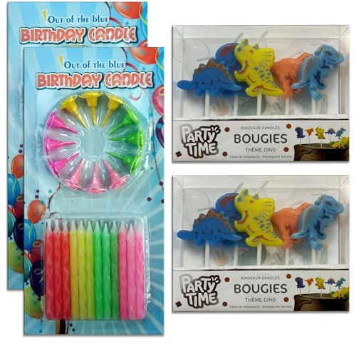 60-teiliges Geburtstagskerzen-Set für Kuchen: 48 Bunte Kerzen, 24 Halter & 12 Dinosaurier-Kerzen Geburtstagskerzen für Geburtstag, Geburtstagsdeko, Partykerzen, Kuchenkerzen