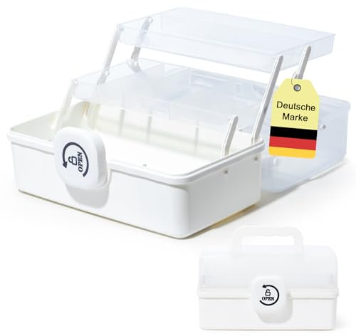 SYLANDO 27,5cm Aufbewahrungsbox mit fächern, Sortierboxen, Nähkasten, Bastelkoffer leer, Medicine Organizer Box, Angelkoffer, Aufbewahrung for Kleinteile, Haargummi (Weiß)