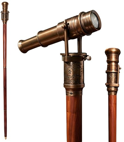 LA Villa DECORE Canne de marche en laiton antique avec télescope pour collectionneurs – Bâton de marche steampunk en bois de rose de style victorien, 96,52 cm, grand, brun