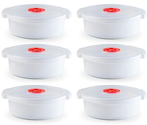 Tradineur - Pack de 6 Fiambreras Redondas Modelo Micro - Fabricado en plástico - Capacidad de 1,5 Litros - Apta para microondas y lavavajillas - Ø 20 x 7,5 cm
