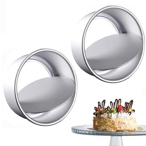 huipinghu 6 Inch 2 Pcs Round Cake Tin Non-Stick Aluminum Bakeware Moulds Loose Base Removable Bottom for Mousse Chiffon Cakes Birthday Wedding Christmas Cake Baking Pan Dishwasher Safe