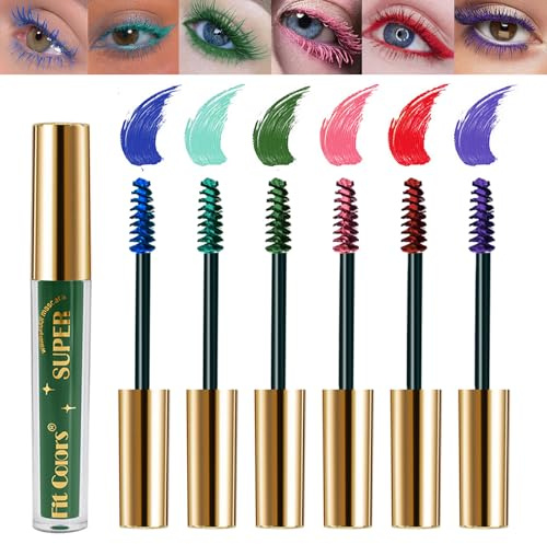 Mrettick 6 Colors Colored Mascara Set for Eyelashes, Purple Green Pink Red Colorful Waterproof Mascara Charming Long Lasting Voluminous Mascara Eye Makeup