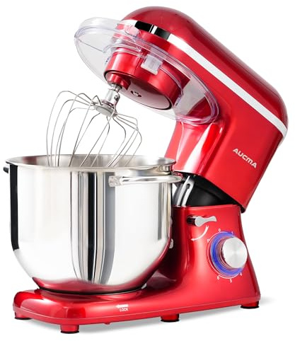 Aucma Stand Mixer, Large Food Mixer with 7.5L Bowl for Family Baking, 1400W | 6 Speeds & Pulse, Electric Kitchen Mixer with Dough Hook, Whisk & Beater for Cake, Bread & Pizza Dough, Quiet Operation (Red)