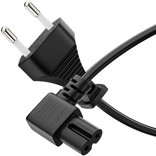 sonero Stromkabel Netzkabel 2 Polig, 3,0m, Eurostecker Typ C Netzstecker auf IEC Buchse C7 Euro 8 Stecker, 90° Winkel Netzteil Strom Kabel für TV, PS5, PS4, PS3, Haushaltsgeräte, Schwarz