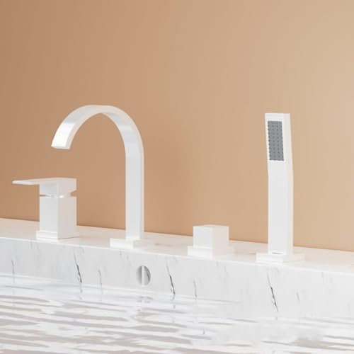 Generisch Badewanne Armatur 4 Loch Wannenarmatur Wannenarmatur Wannenarmatur Wannenarmatur Messing mit Handbrause und Brauseschlauch Weiß