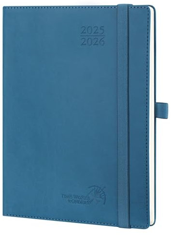 POPRUN Kalender 2025 2026 Wochenplaner (Aug.2025-Dez.2026) Softcover mit PU-Leder, ca. A5 (22 x 16,5 cm), 17-Monate-Terminplaner 1 Woche 2 Seite mit FSC®-Zertifiziertem Papier - Marineblau