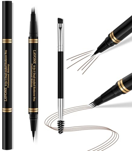 Eyebrow Pen,2-in-1 Waterproof Eyebrow Pencil with 4 Tip Microblading Brow Pen and Ultra-Precise Brow Pencil,with Dual-ended Eyebrow Brush,Eyebrow Makeup for Natural Looking - Dark Brown