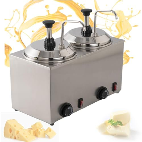 ZXZUCVE Dispenser per Formaggio con Pompa di Calore, scaldasalsi Commerciale, Controllo della Temperatura 30-110 ℃ (86-230 °F), Serbatoio di Riscaldamento da 2,3 l*2, Dispenser per Pompa scaldasalse
