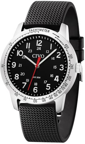 CIVO Armbanduhr Herren Militär Herrenuhr: 12/24 Stunden Analog Silikon Uhren für Männer Schwarz - Sport Wasserdicht Quarz Herren Uhr