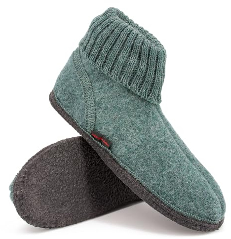 kitz-pichler Zapatillas de casa Ötz – Zapatillas altas para hombre y mujer | de pura lana de Schur-suela de fieltro – zapatos de tela cerrada, Oceangreen, 40 EU