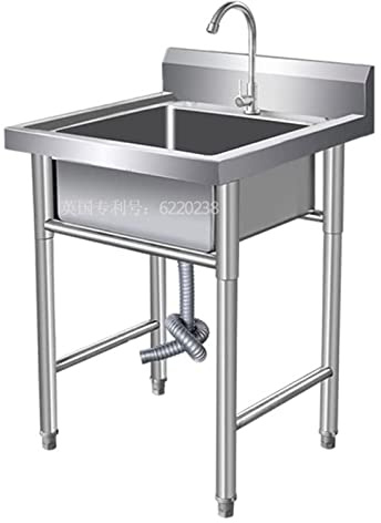 Lavello Autoportante in Acciaio Inox 1 Vasca, Lavandino Industriale con Rubinetto, Lavandino da Esterno, Lavello Professionale per Cucina, Garage, Lavanderia, Ristorante, 60x60x80cm