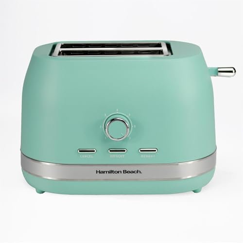 Hamilton Beach Ella 2-Slice Toaster, Wide Slots, 7 Variable Browning Levels, Defrost, Cancel & Reheat Settings, Removable Crumb Tray, Integrated Cord Storage, 800W - HBT1322MM, Matte Mint