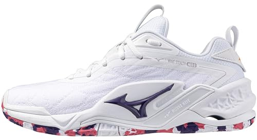 Mizuno Inomhusskor för dam Wave Stealth Neo, Vit mörklila rosa, 40.5 EU