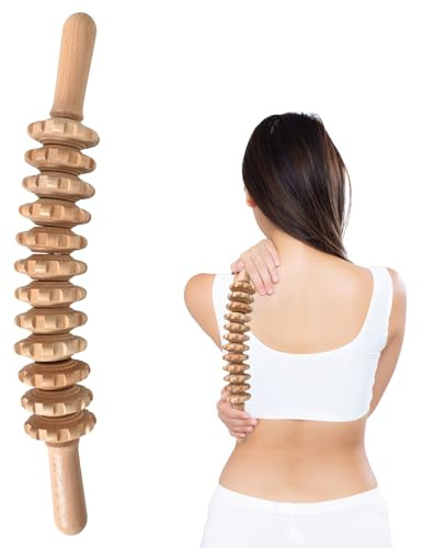 Naapesi Massageroller Holz, Faszienrolle, Cellulite Massagegerät, Anti Cellulite Roller, Premium Massageroller aus Buchenholz, Massage Stab für Muskelentspannung, Lymphdrainage, Körperperformung