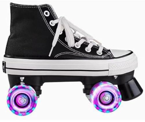 YYingYYue Rollschuhe Für Mädchen Rollerskates Damen Disco Roller Canvas Skates Erwachsene Leder Atmungsaktiv Glänzende Räder Retro Design,Schwarz,41