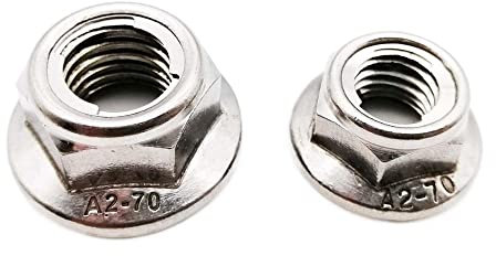 DEPYEE 2 Stück M4-M12 304 Edelstahl mit vorherrschendem Drehmoment, alle Metalleinsätze, Sechskant-Kontermutter mit Flansch, Sechskant, selbstsichernd(M6 Serrated Bottom)