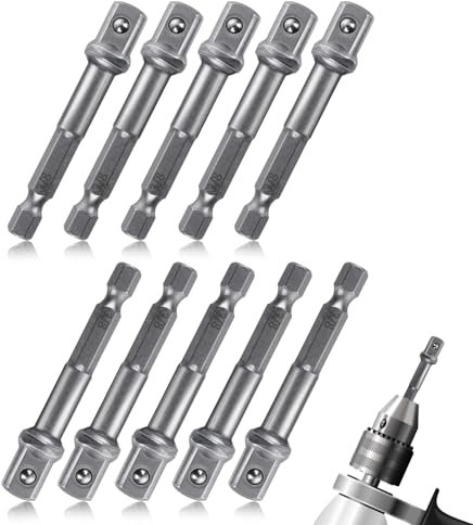 10 PCS 3/8 Impact Adapter, Impact Socket Adapter Drill Socket Adapters Sockets Drill Bit Adapters Wobble Extension Set Metal Accessories for Automotive DIY Impacts Driver Sockets (Steel)