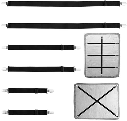 JRILUO Bettlakenspanner Verstellbar Bettlakenklammern Bettlakenhalter, 6 Stück Verstellbare Elastische Bettlaken-Spanner, 3 Größenfür Bettwäsche, Matratze, Tischdecken, Stuhlkissen, Bügelbrett, Sofa