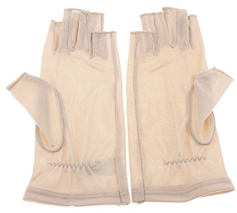 Geardeangloow Halbfinger-Handschuhe, Maulbeerseide, dehnbar, UV-Schutz, fingerlos, Schwarz, beige, One size