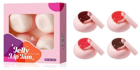 4-farbiges Gelee-Lipgloss-Set, feuchtigkeitsspendend, feuchtigkeitsspendend, pflegend, auffüllend, langanhaltend, nicht klebrig, glänzende und glänzende Lippenpflege, Lippenbalsam für trockene und