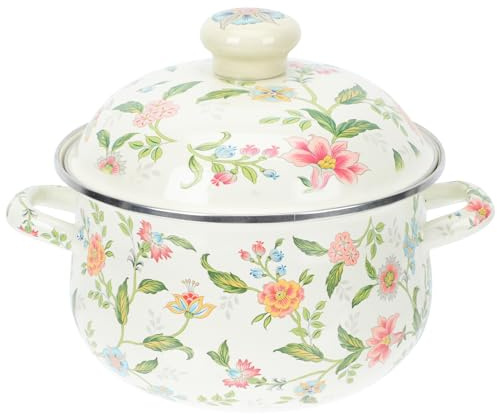 ELAYARD Faitout Émaillé Épais avec Couvercle Marmite à Soupe Double Usage Cuisson Uniforme à Fond Plat Compatible Gaz et Induction Ustensile de Cuisine Pratique pour Mijotés Maison