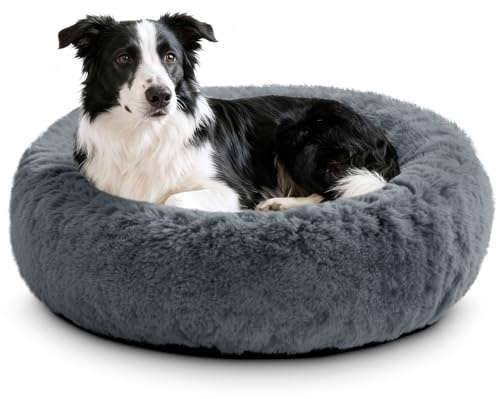 O·Lankeji Hundebett rund Hochflor Kunstfell, Hundekörbchen Waschbar herausnehmbar, Katzenbett flauschig mit Rutschfester Unterseite, Hunde Donut Bett für Kleine Mittelgroße Grosse Hunde