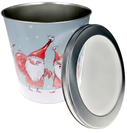 MACOSA EB613-401727 Gebäckdose XL Metall Wichtel 23 cm rund Keksdose Aufbewahrungsdose Plätzchen Vorratsdose Weihnachten Blechdose Plätzchenaufbewahrung (Blau)