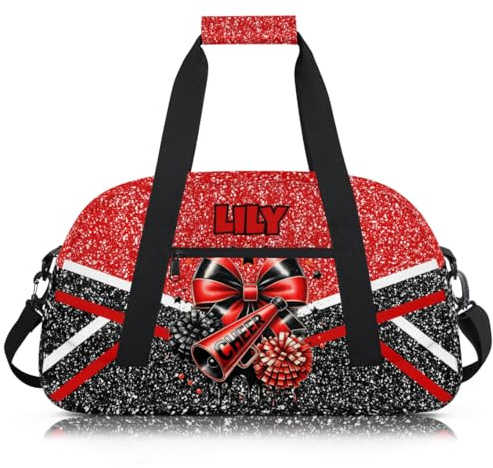 BAGHONEY Personalised Cheer Duffle Bag Cheerleading Dance Bag Travel Training Sports Gym Tote Cheerleader Gifts for Women Team Carry on Bag Red Black