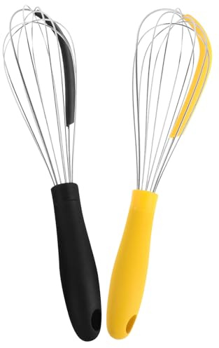ARTSEWPLY Batidor de Huevos Manual de Acero Inoxidable 2 Piezas Batidora de Cocina para Mezclar y Hornear Diseño Antideslizante Negro y Amarillo Utensilio Versátil para Repostería y