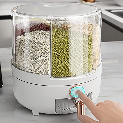 Generic Grain Dispenser Rotating Container for Rice and Beans, 360° Rotating Food Dispenser for Kitchen, Made of PP Plastic, 6 Compartments, Transparent Design for Easy Operation, Suitable for Grain