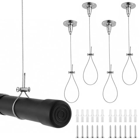JIAC 4 Piezas Soporte Barra Cortina Techo Cable de Cortina de Acero Inoxidable Montaje Superior Soporte de Techo para Barra Cortina Ducha Ajustable 1.5 m Para Barras Curvas,Barras Cortina Ducha L & U