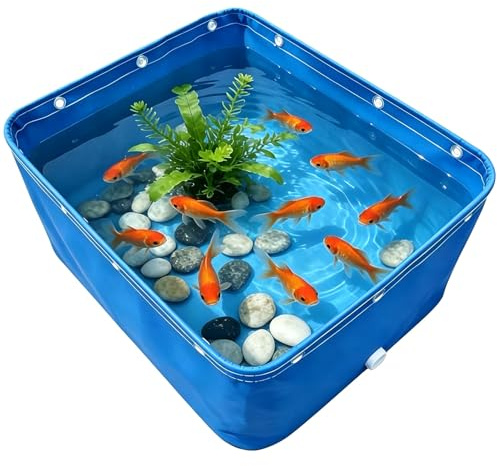 Yopappol Acquario Portatile in Tela Blu, Serbatoio d'Acqua Pieghevole con Valvola di Scarico per Piscina Koi All'aperto E Uso Agricolo, Laghetto per Acquacoltura Fuori Terra Durevole(1x1x0.8m)