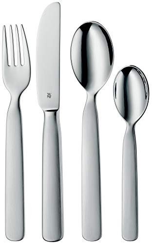 WMF First Lyric Kinderbesteck Set 4-teilig, Kinderbesteck Edelstahl, Besteck Kinder ab 3 Jahre, Cromargan Edelstahl teilmattiert, Gravurbesteck